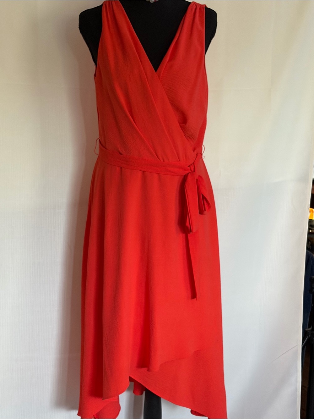 DKNY Red Asymmetrical Wrap Dress